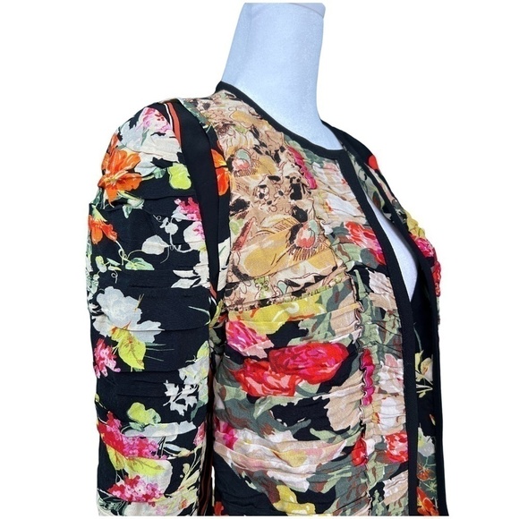 Zara Gathered Patchwork Floral Print Blazer - Picture 3 of 5